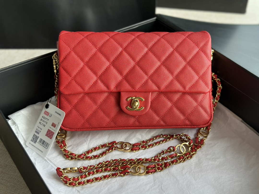 Chanel AS3777 Flap Bag Grained Calfskin & Gold-Tone Metal Red - Default Title - View 2