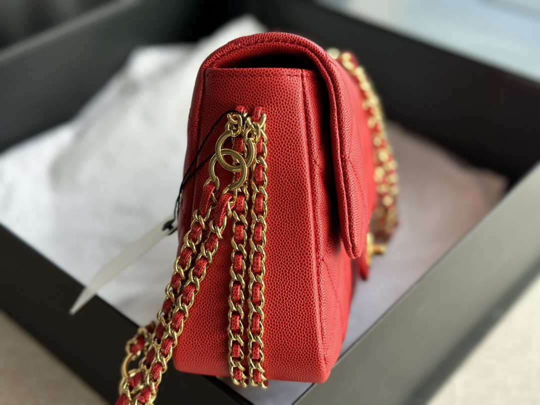 Chanel AS3777 Flap Bag Grained Calfskin & Gold-Tone Metal Red - Default Title - View 5