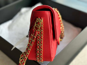 Chanel AS3777 Flap Bag Grained Calfskin & Gold-Tone Metal Red - Default Title - View 5