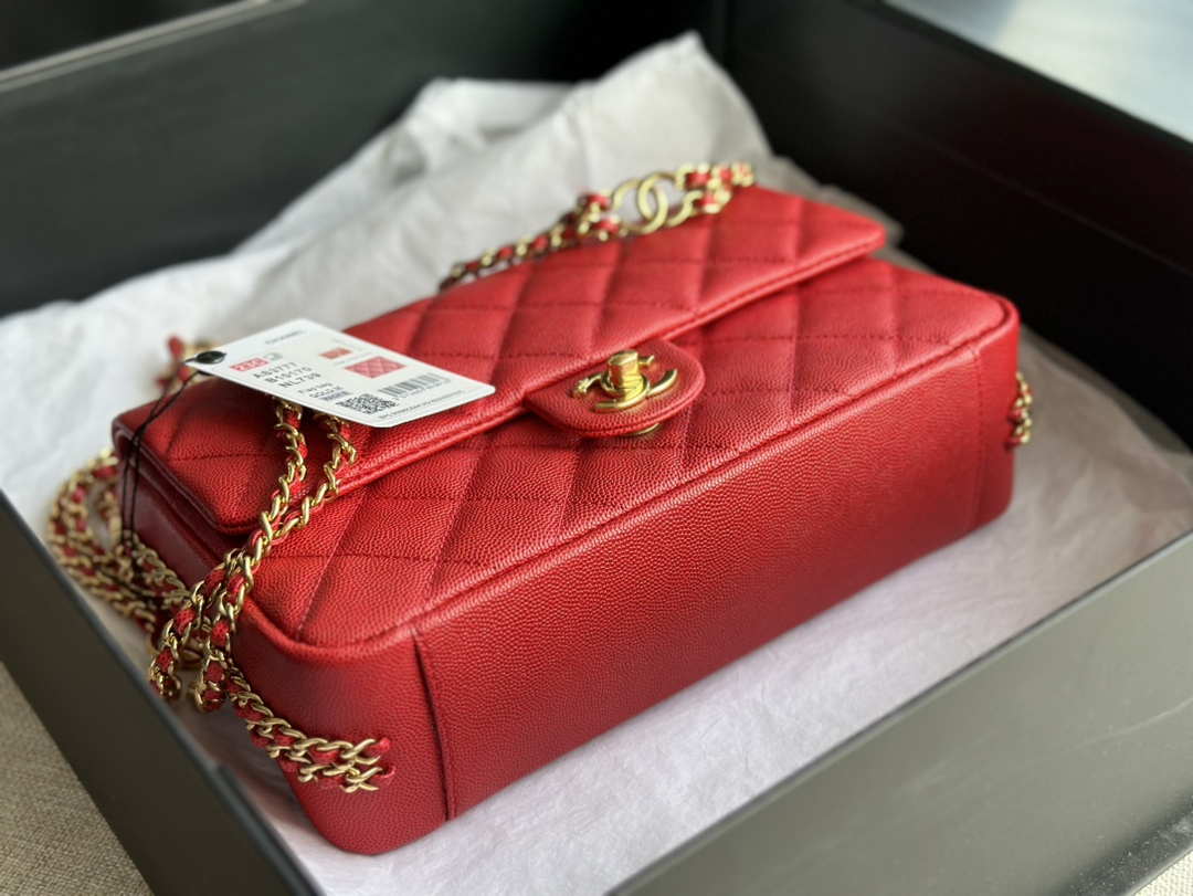 Chanel AS3777 Flap Bag Grained Calfskin & Gold-Tone Metal Red - Default Title - View 6