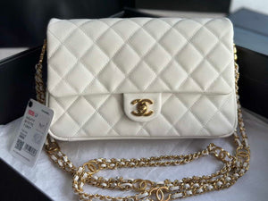 Chanel AS3777 Flap Bag Grained Calfskin & Gold-Tone Metal White - Default Title - View 2