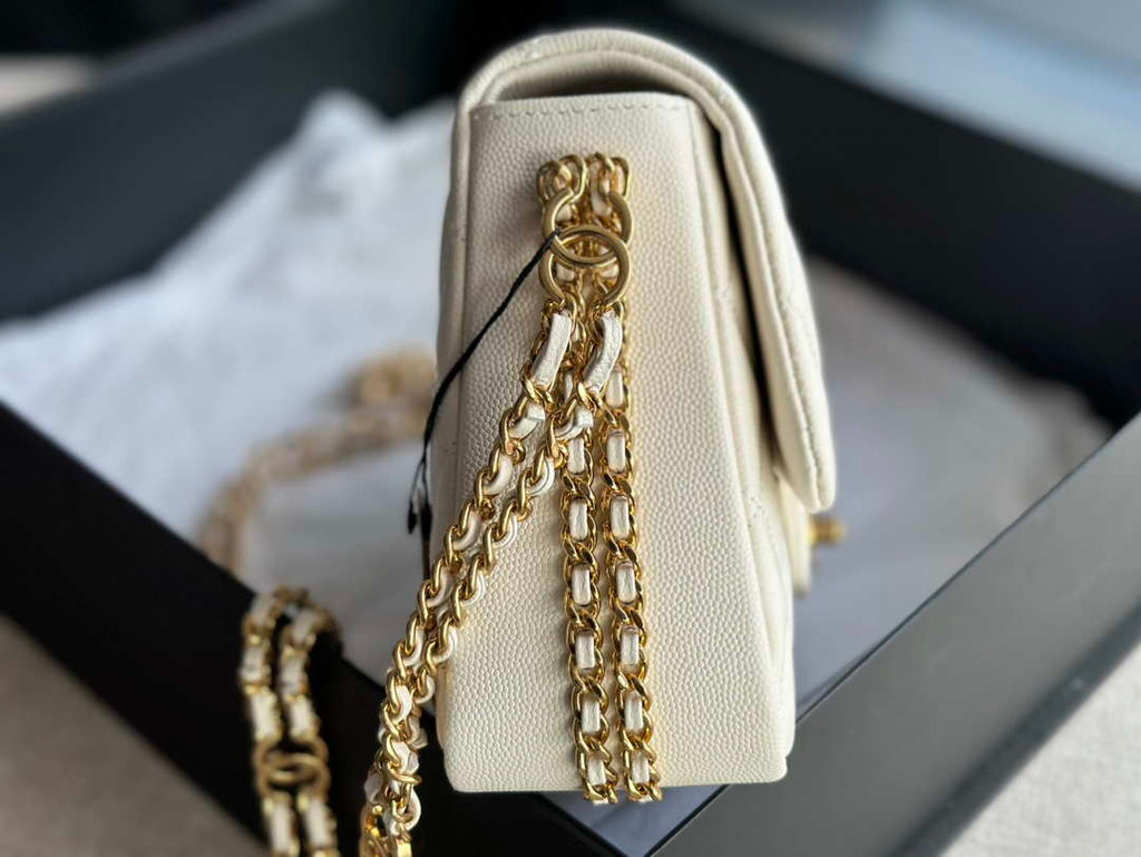 Chanel AS3777 Flap Bag Grained Calfskin & Gold-Tone Metal White
