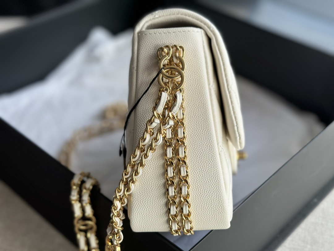 Chanel AS3777 Flap Bag Grained Calfskin & Gold-Tone Metal White - Default Title - View 5