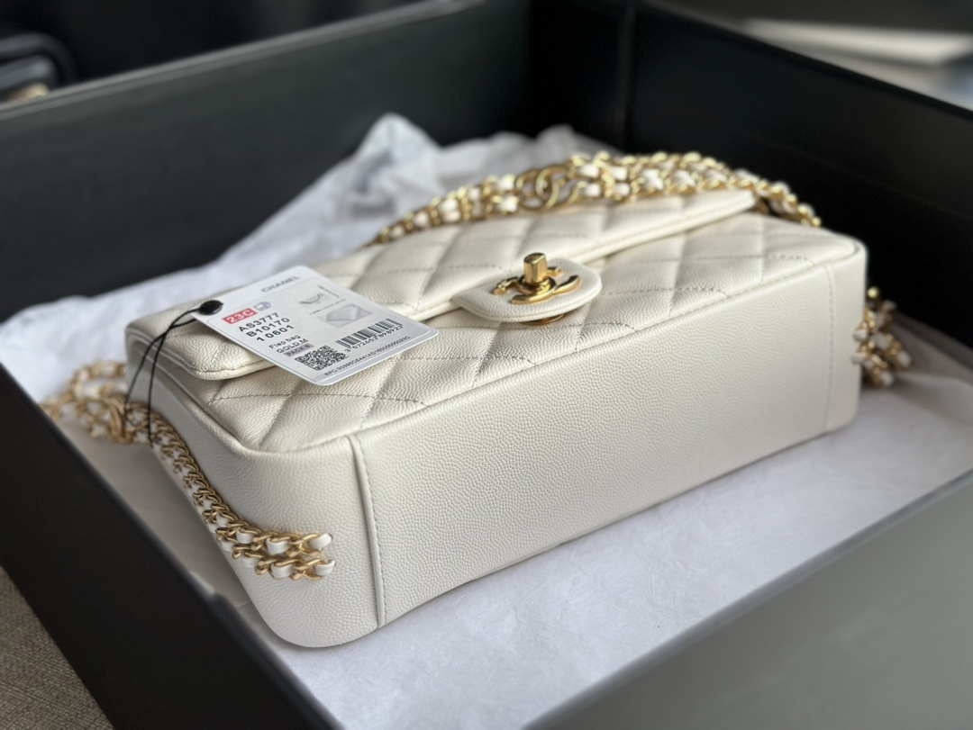 Chanel AS3777 Flap Bag Grained Calfskin & Gold-Tone Metal White - Default Title - View 6
