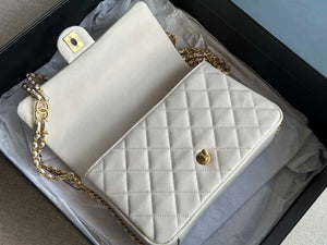 Chanel AS3777 Flap Bag Grained Calfskin & Gold-Tone Metal White - Default Title - View 7