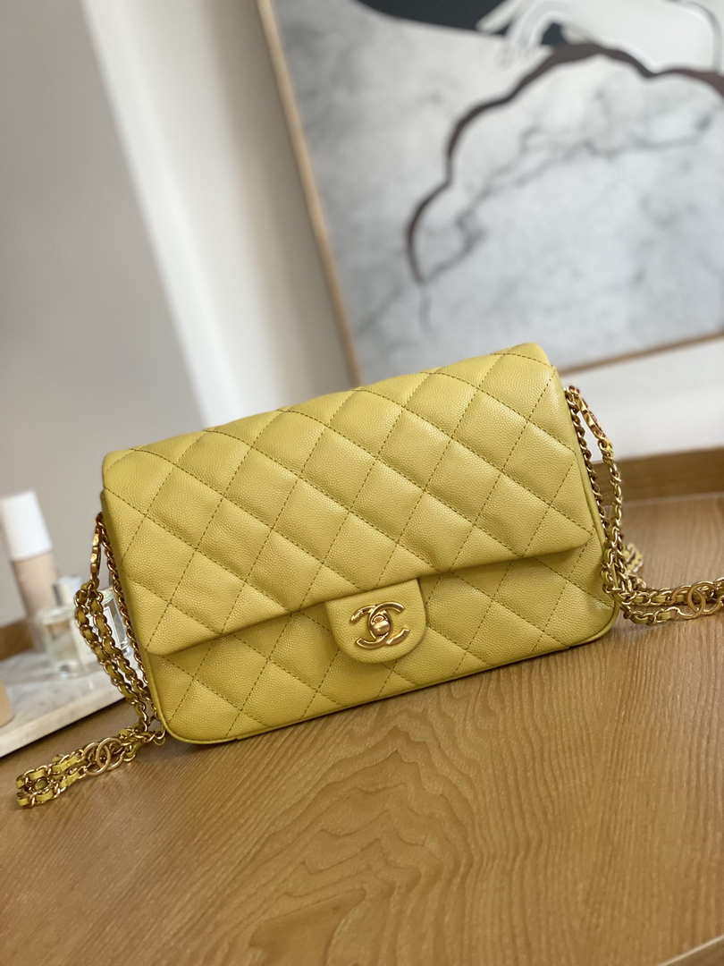 Chanel AS3777 Flap Bag Grained Calfskin & Gold-Tone Metal Yellow - Default Title - View 1