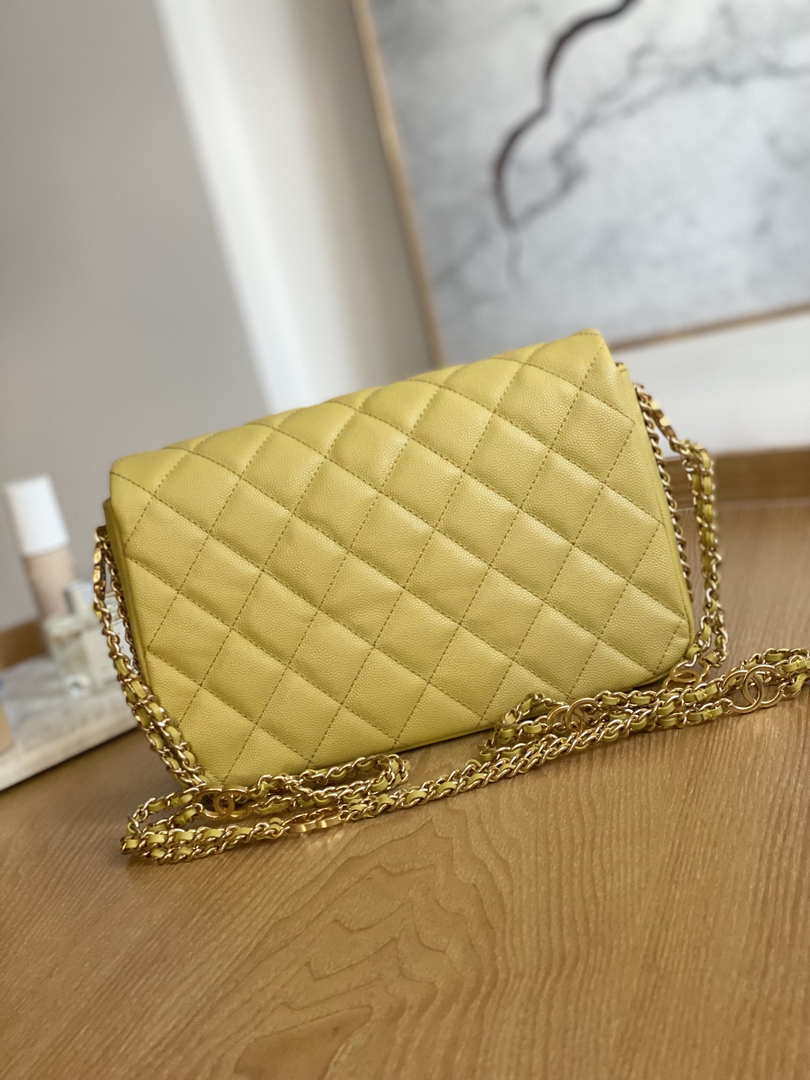 Chanel AS3777 Flap Bag Grained Calfskin & Gold-Tone Metal Yellow - Default Title - View 2