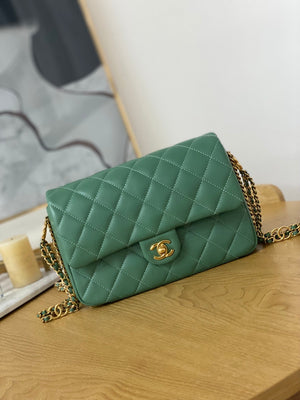 Chanel AS3777 Flap Bag Lambskin & Gold-Tone Metal Green - Default Title - View 1