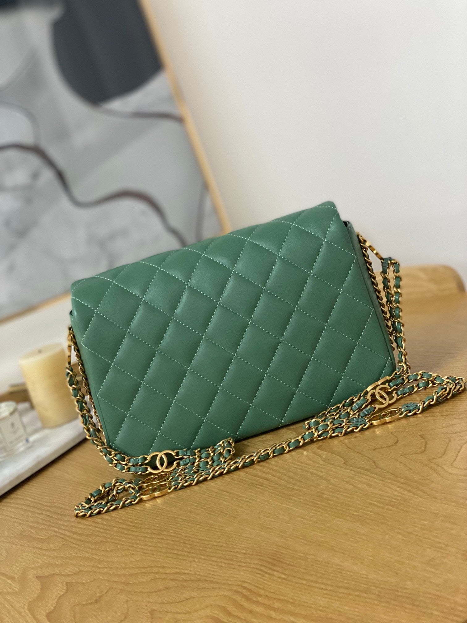 Chanel AS3777 Flap Bag Lambskin & Gold-Tone Metal Green - Default Title - View 2