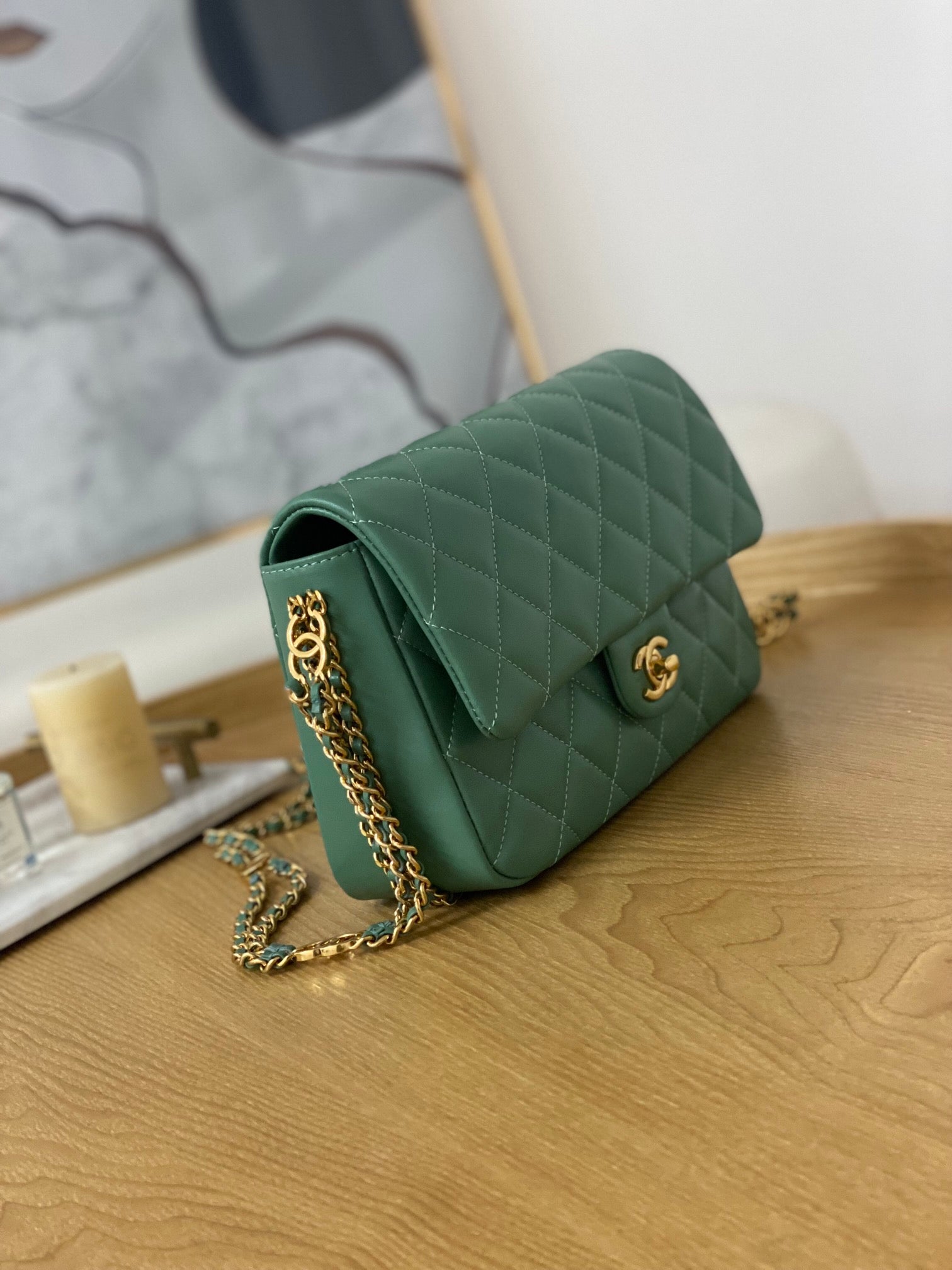 Chanel AS3777 Flap Bag Lambskin & Gold-Tone Metal Green - Default Title - View 3
