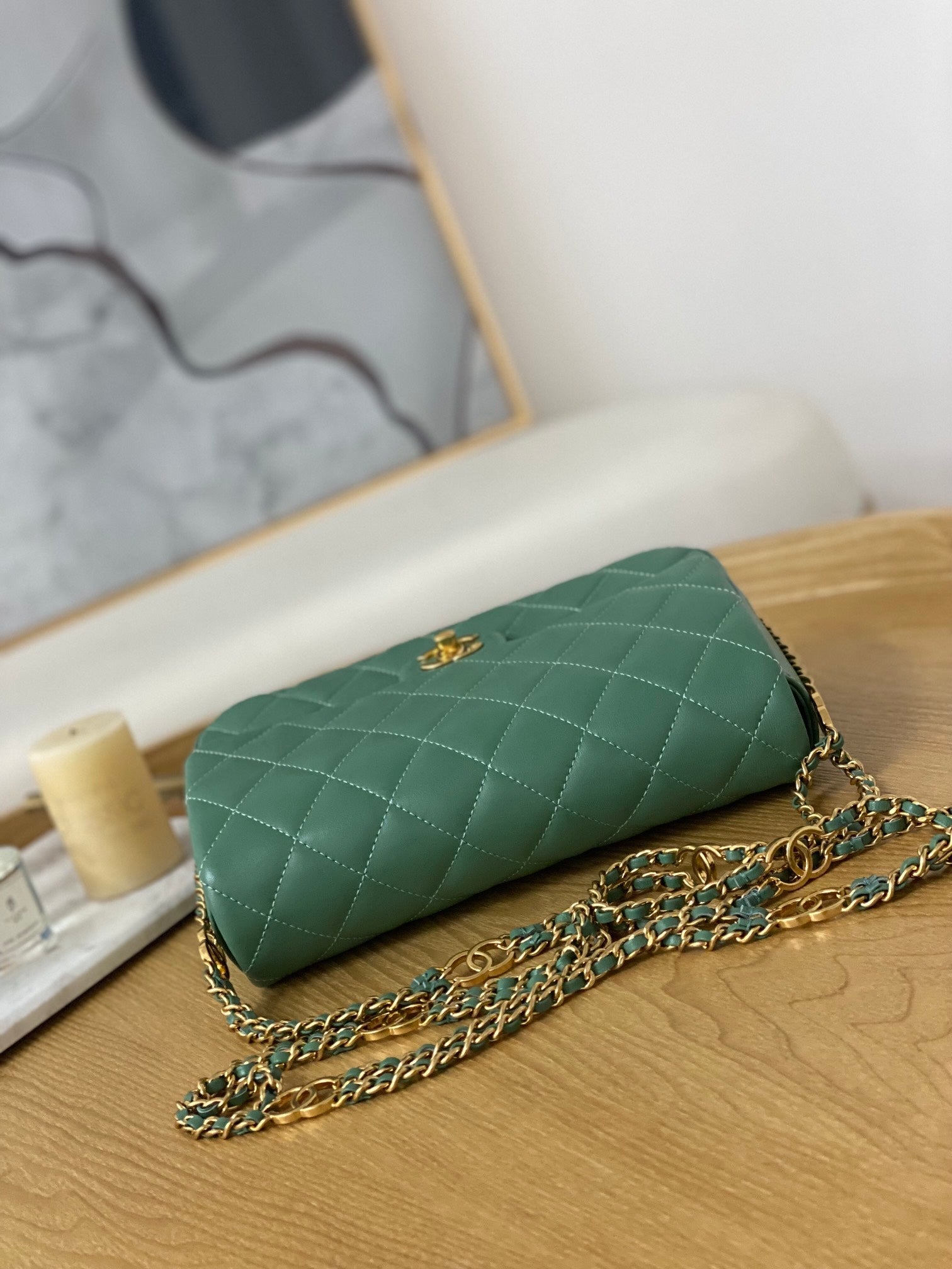 Chanel AS3777 Flap Bag Lambskin & Gold-Tone Metal Green