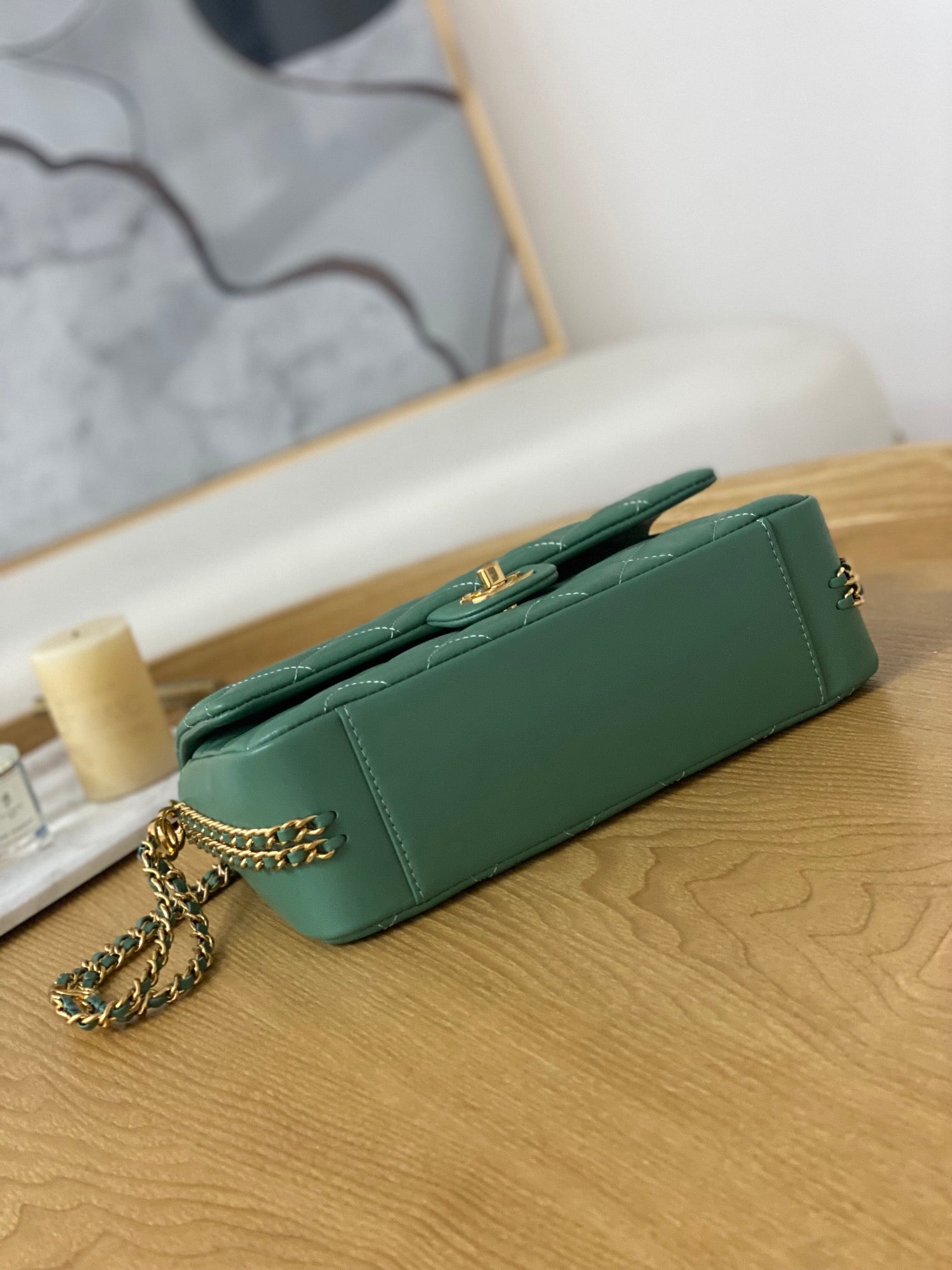 Chanel AS3777 Flap Bag Lambskin & Gold-Tone Metal Green - Default Title - View 5