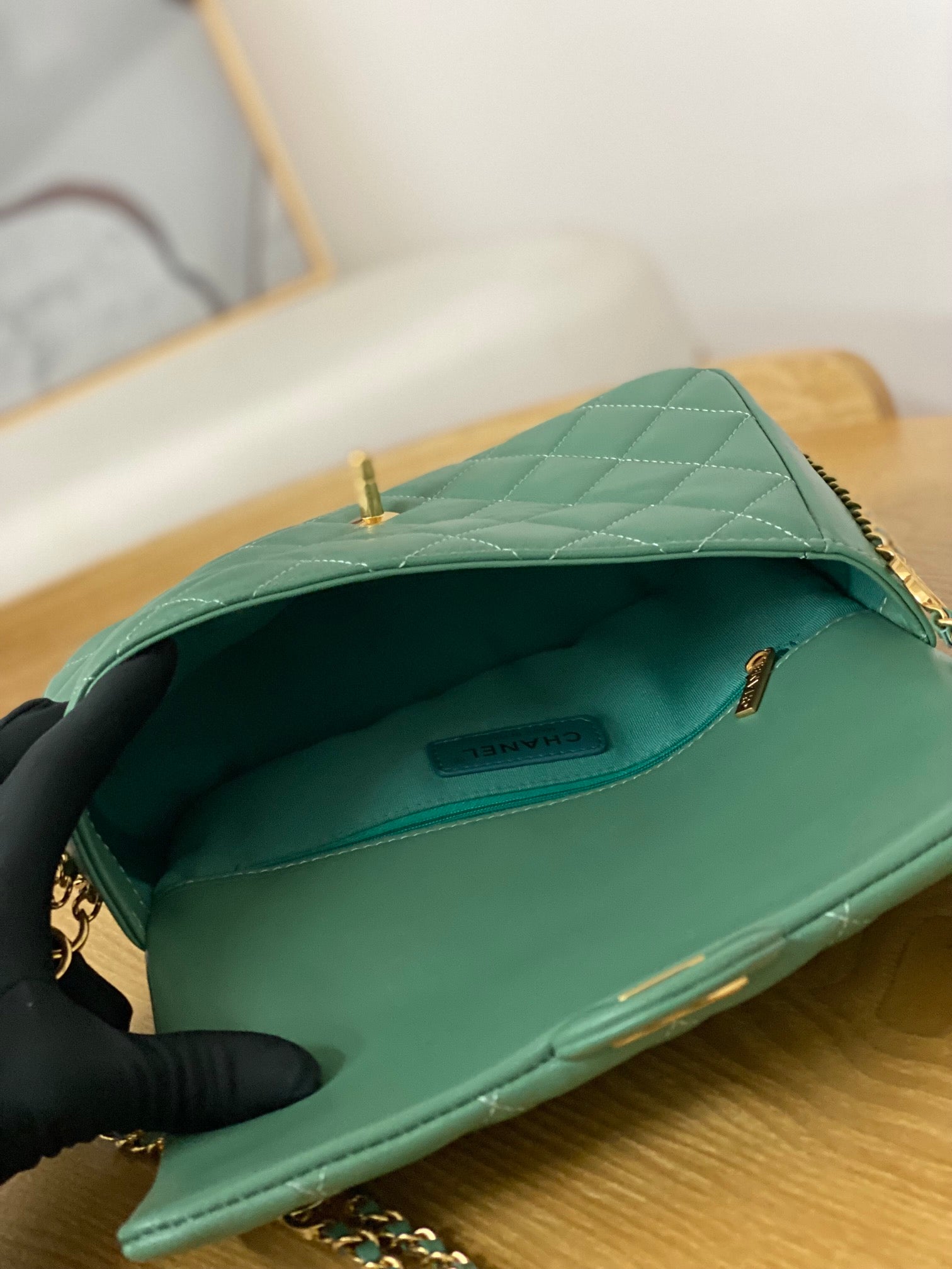 Chanel AS3777 Flap Bag Lambskin & Gold-Tone Metal Green - Default Title - View 8