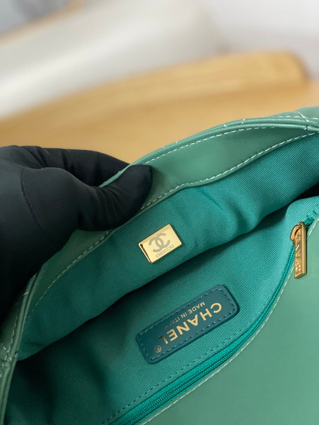 Chanel AS3777 Flap Bag Lambskin & Gold-Tone Metal Green