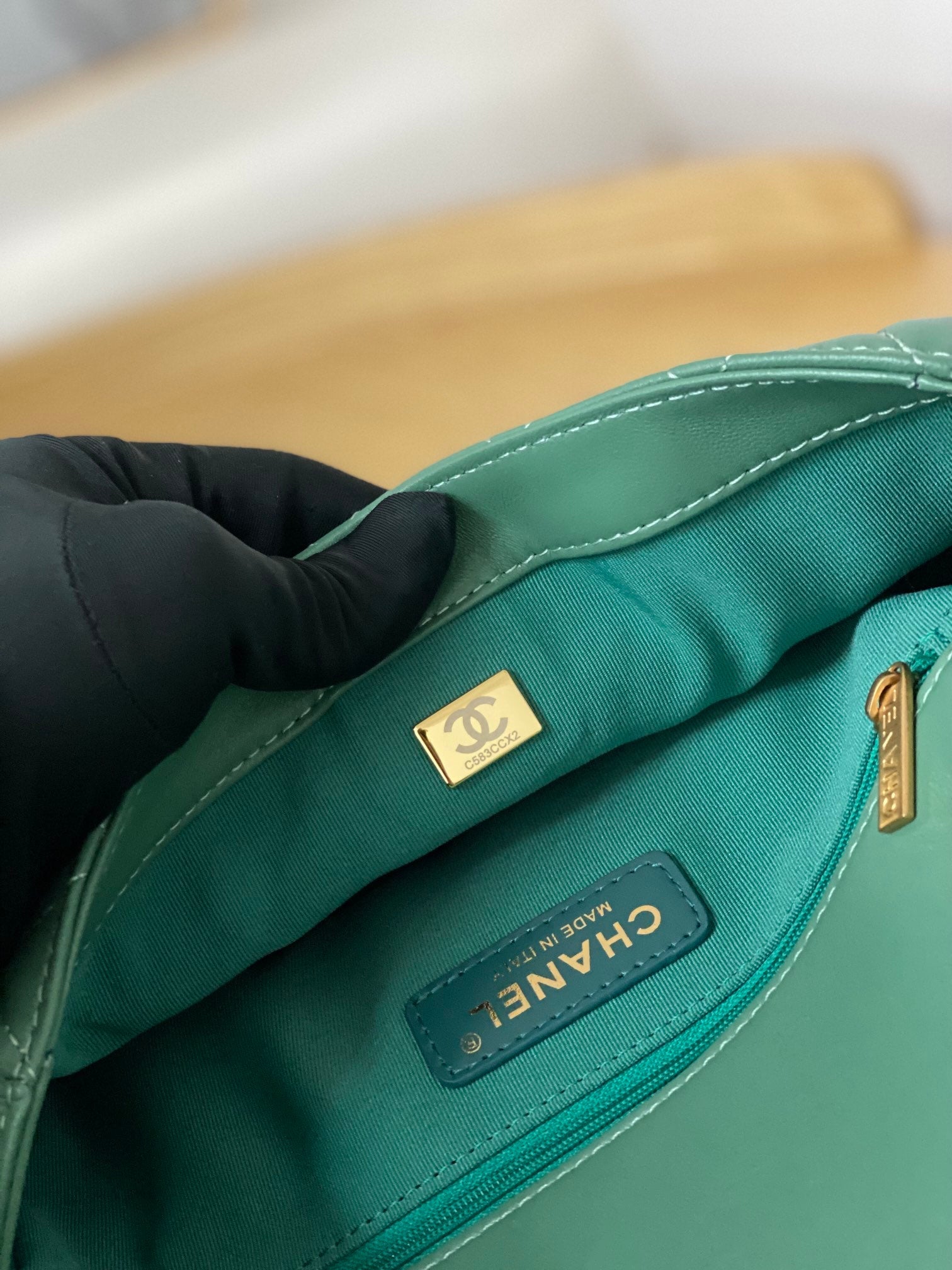 Chanel AS3777 Flap Bag Lambskin & Gold-Tone Metal Green