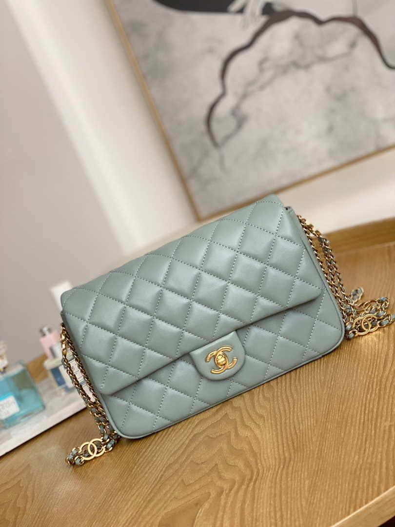 Chanel AS3777 Flap Bag Lambskin & Gold-Tone Metal Light Blue - Default Title - View 1