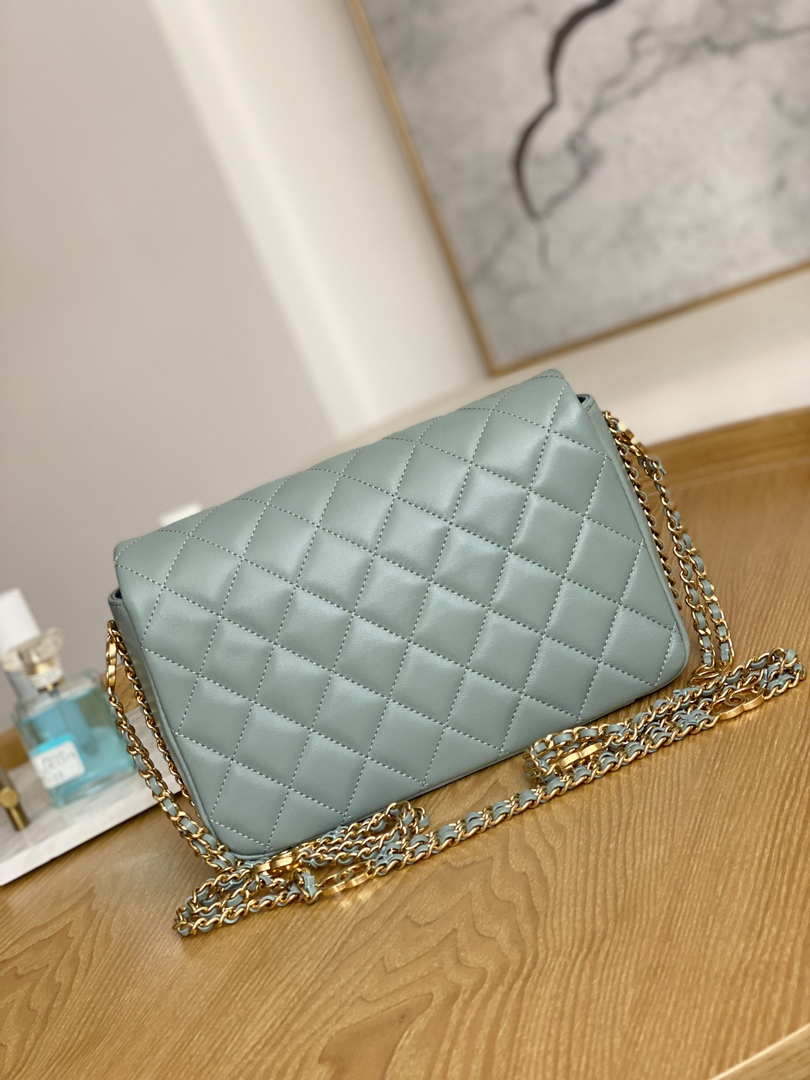 Chanel AS3777 Flap Bag Lambskin & Gold-Tone Metal Light Blue - Default Title - View 2