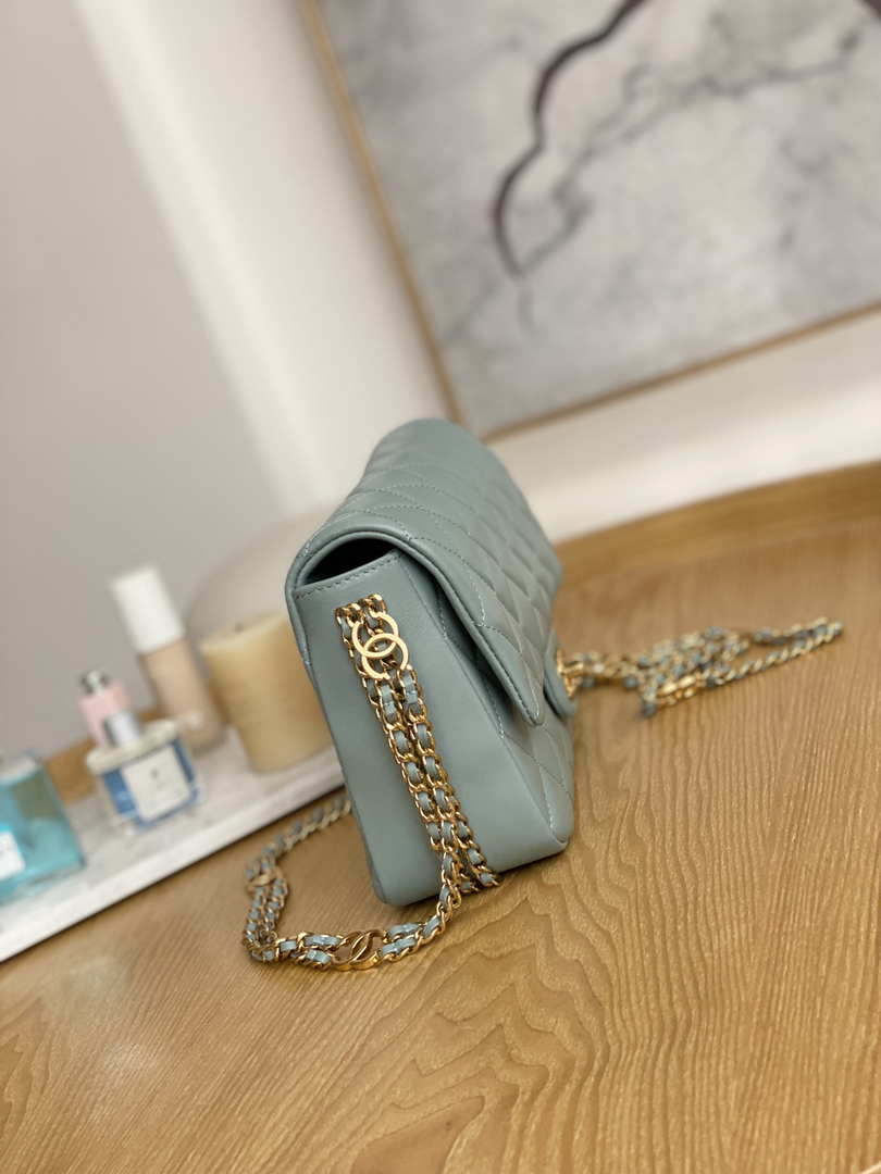 Chanel AS3777 Flap Bag Lambskin & Gold-Tone Metal Light Blue - Default Title - View 3