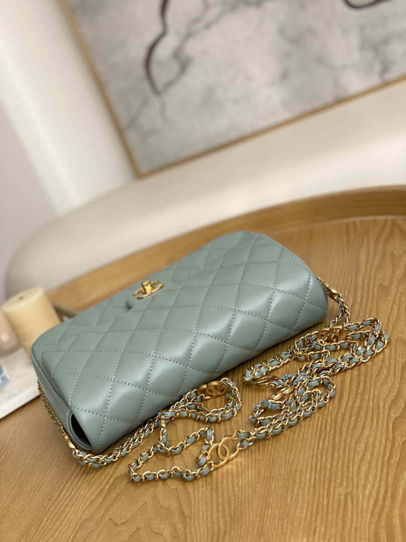Chanel AS3777 Flap Bag Lambskin & Gold-Tone Metal Light Blue - Default Title - View 4