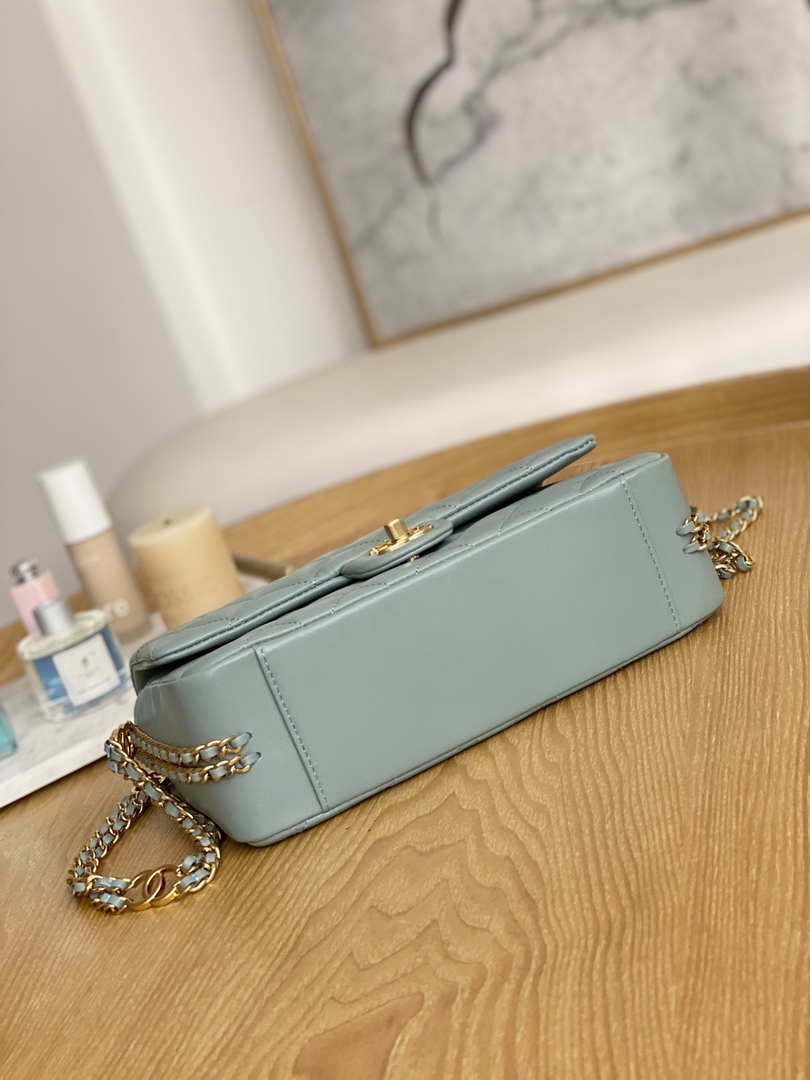Chanel AS3777 Flap Bag Lambskin & Gold-Tone Metal Light Blue - Default Title - View 5
