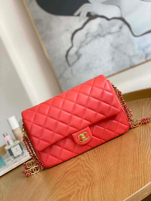 Chanel AS3777 Flap Bag Lambskin & Gold-Tone Metal Red - Default Title - View 1