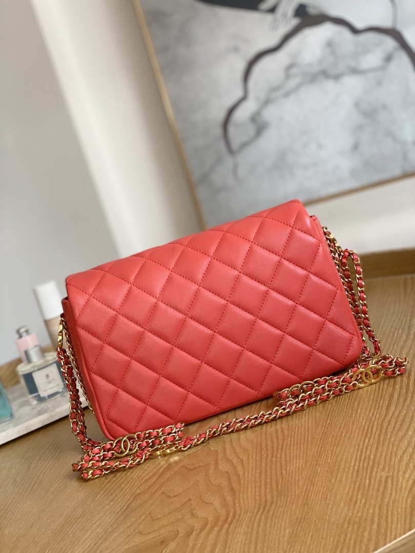 Chanel AS3777 Flap Bag Lambskin & Gold-Tone Metal Red - Default Title - View 2