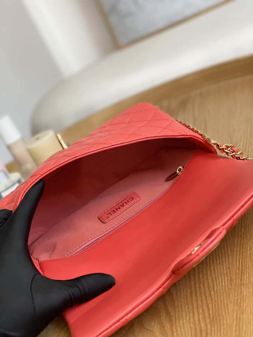 Chanel AS3777 Flap Bag Lambskin & Gold-Tone Metal Red