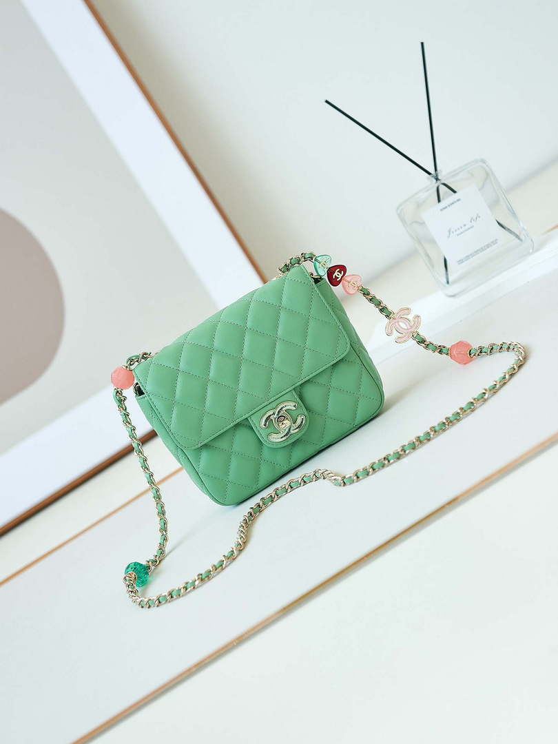 Chanel AS3782 MINI Flap Bag 23P Enamel Gold-Tone Metal 16cm Green - Default Title - View 1