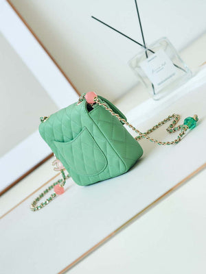 Chanel AS3782 MINI Flap Bag 23P Enamel Gold-Tone Metal 16cm Green - Default Title - View 3