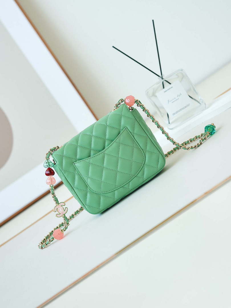 Chanel AS3782 MINI Flap Bag 23P Enamel Gold-Tone Metal 16cm Green