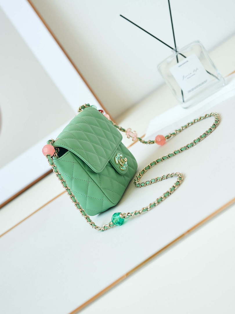 Chanel AS3782 MINI Flap Bag 23P Enamel Gold-Tone Metal 16cm Green - Default Title - View 5