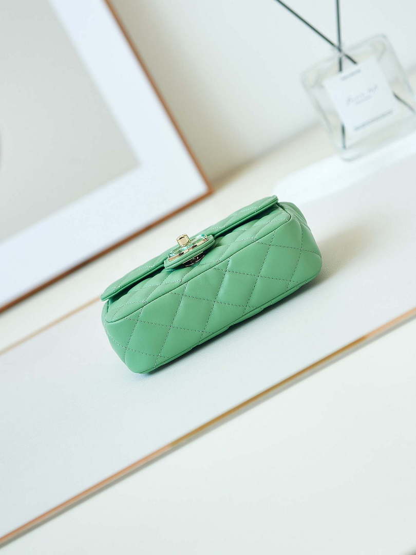 Chanel AS3782 MINI Flap Bag 23P Enamel Gold-Tone Metal 16cm Green - Default Title - View 6