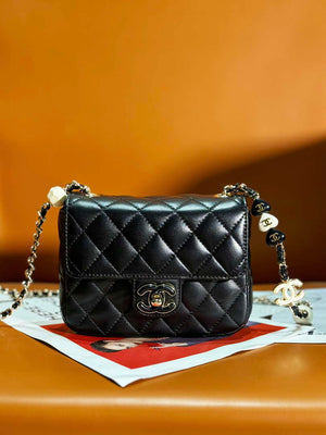 Chanel AS3782 MINI Flap Bag 23P Enamel Gold-Tone Metal Black 16cm - Default Title - View 1