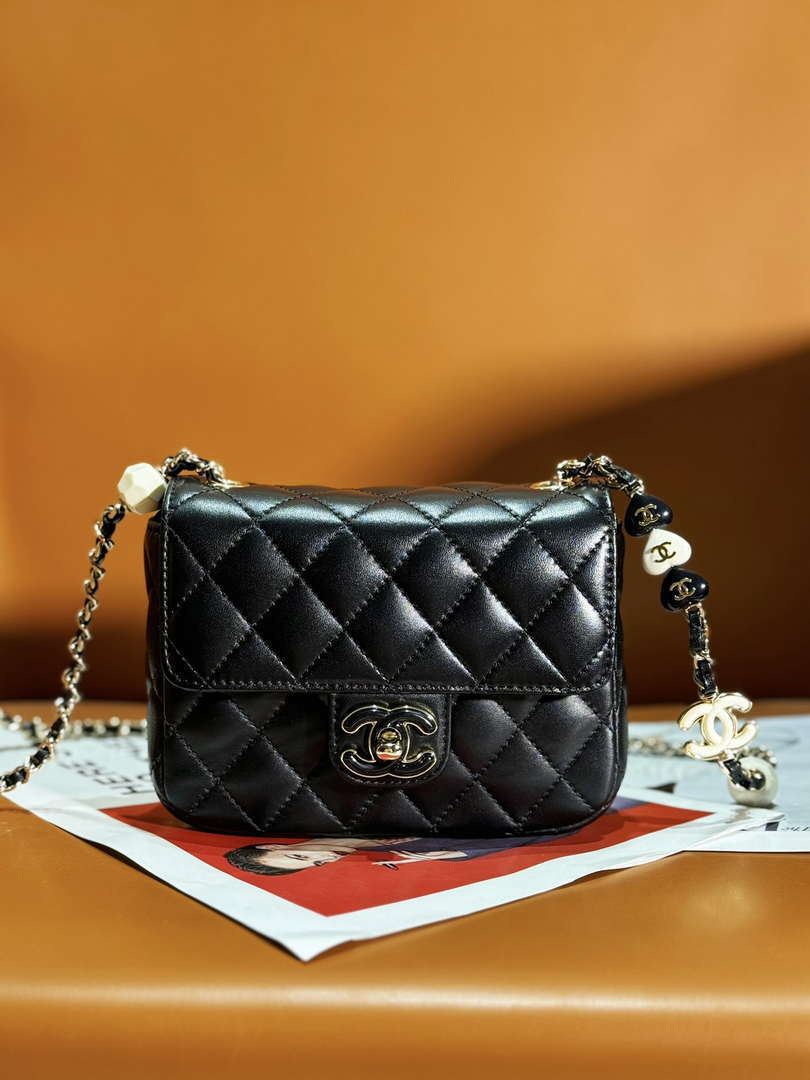 Chanel AS3782 MINI Flap Bag 23P Enamel Gold-Tone Metal Black 16cm - Default Title - View 1