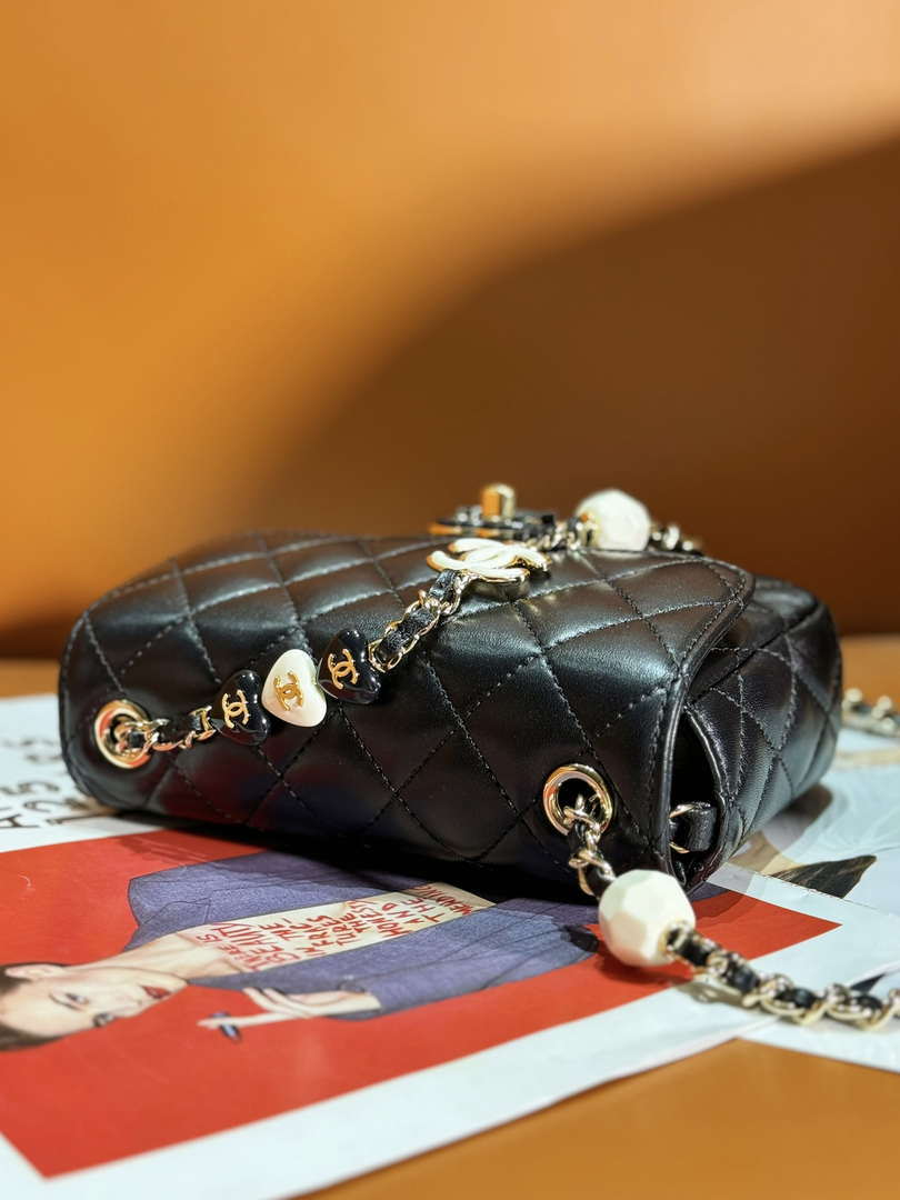 Chanel AS3782 MINI Flap Bag 23P Enamel Gold-Tone Metal Black 16cm - Default Title - View 3
