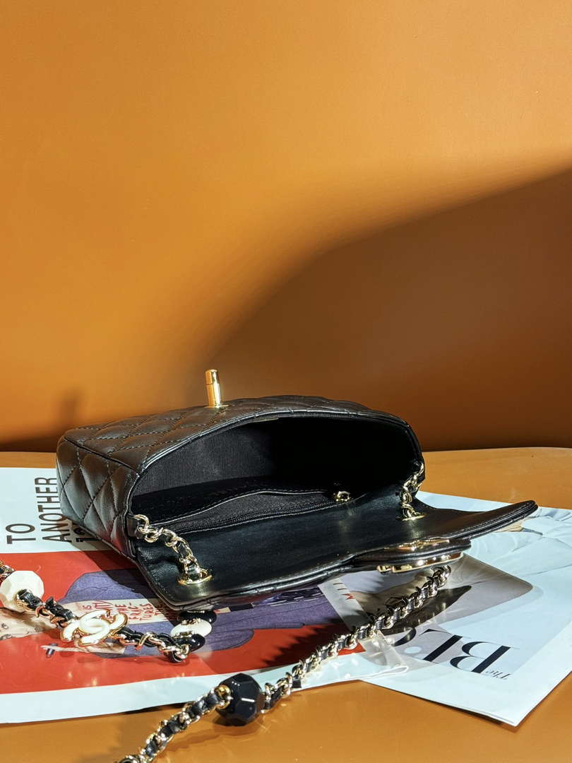Chanel AS3782 MINI Flap Bag 23P Enamel Gold-Tone Metal Black 16cm - Default Title - View 5
