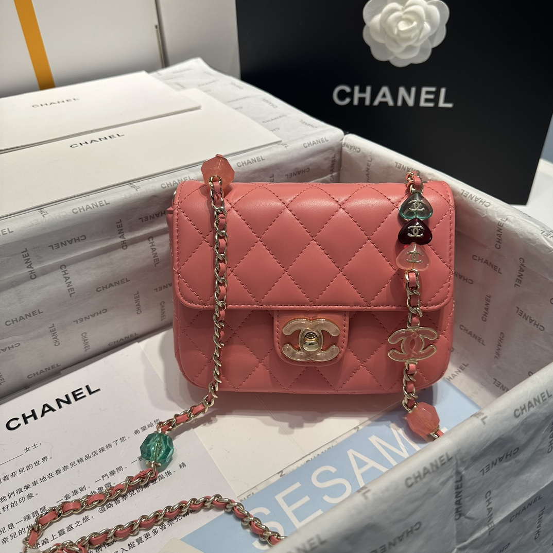 Chanel AS3782 MINI Flap Bag 23P Enamel Gold-Tone Metal 16cm Pink - Default Title - View 1