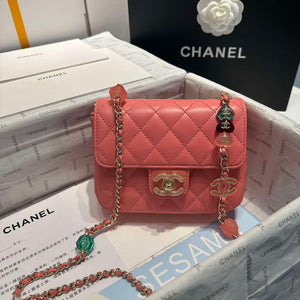 Chanel AS3782 MINI Flap Bag 23P Enamel Gold-Tone Metal 16cm Pink - Default Title - View 1