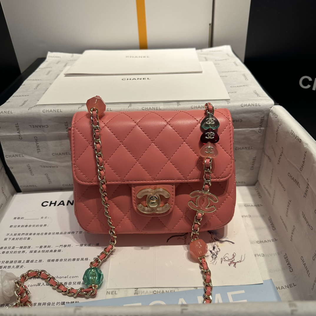 Chanel AS3782 MINI Flap Bag 23P Enamel Gold-Tone Metal 16cm Pink - Default Title - View 2