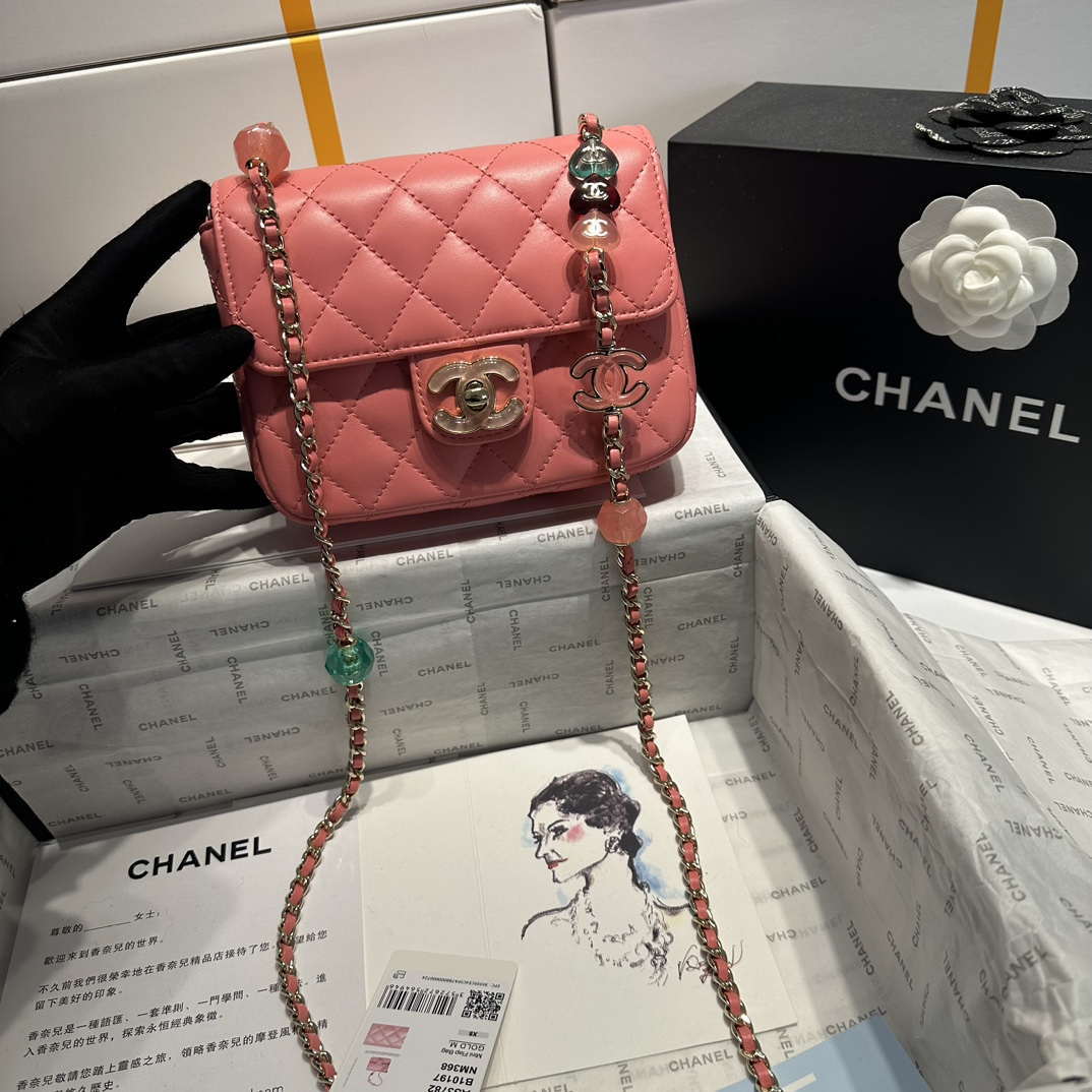 Chanel AS3782 MINI Flap Bag 23P Enamel Gold-Tone Metal 16cm Pink - Default Title - View 3