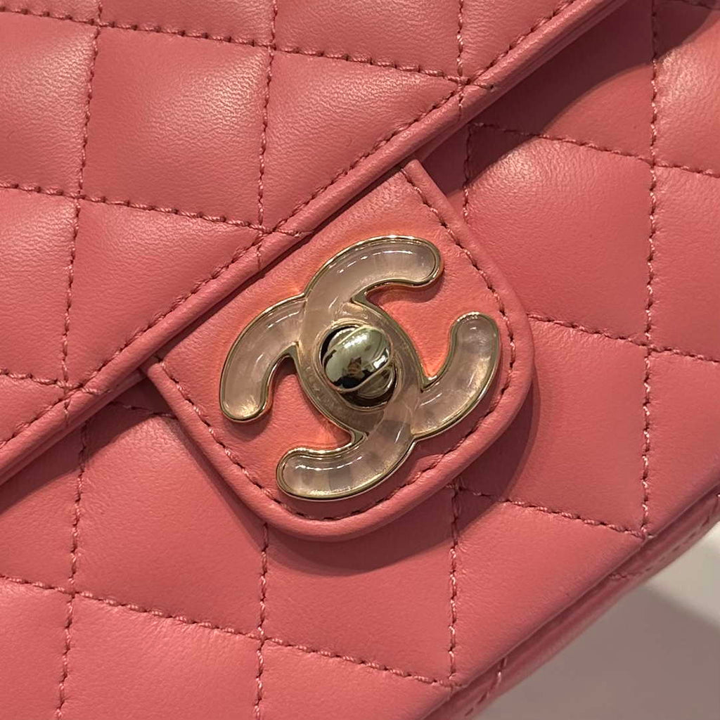 Chanel AS3782 MINI Flap Bag 23P Enamel Gold-Tone Metal 16cm Pink