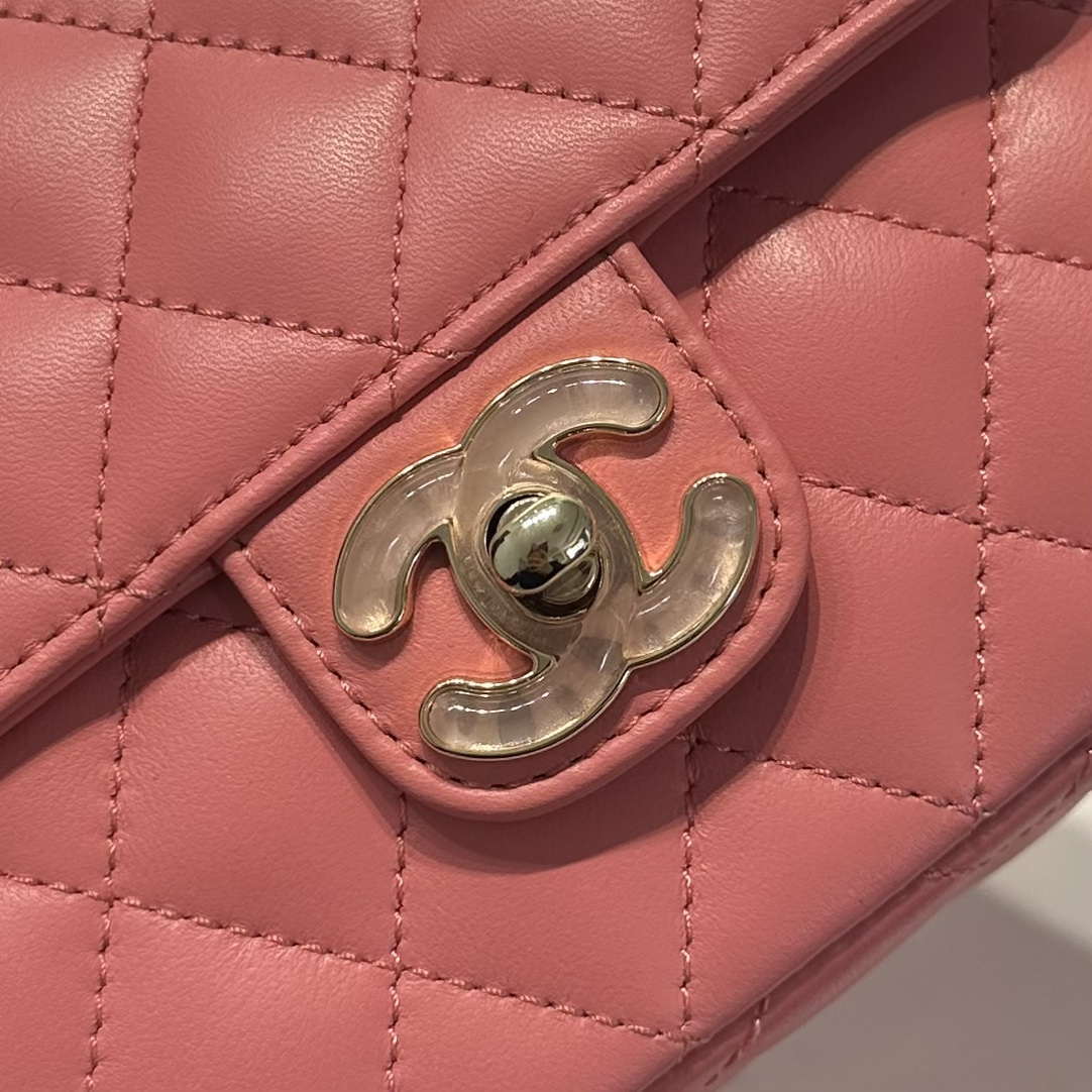Chanel AS3782 MINI Flap Bag 23P Enamel Gold-Tone Metal 16cm Pink - Default Title - View 4