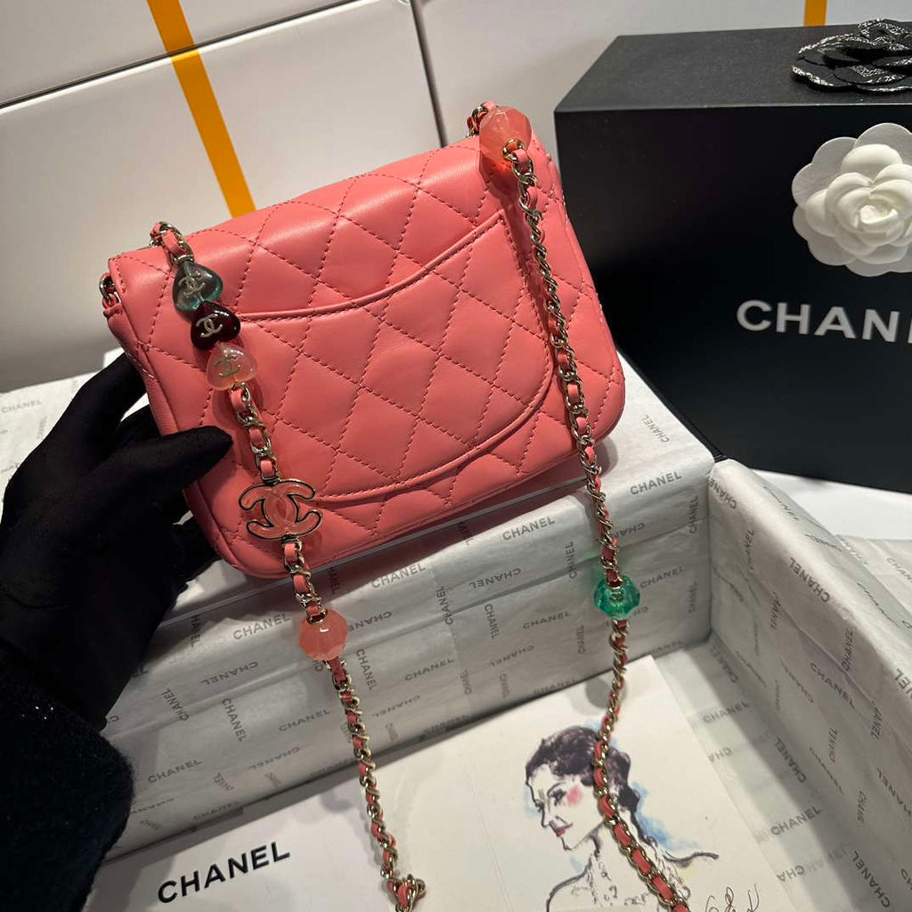 Chanel AS3782 MINI Flap Bag 23P Enamel Gold-Tone Metal 16cm Pink