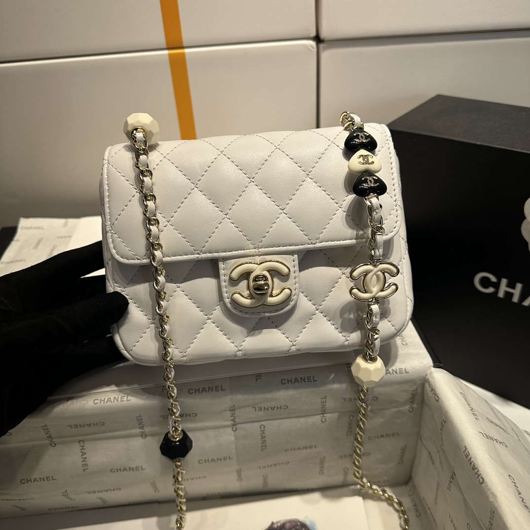 Chanel AS3782 MINI Flap Bag 23P Enamel Gold-Tone Metal White 16cm