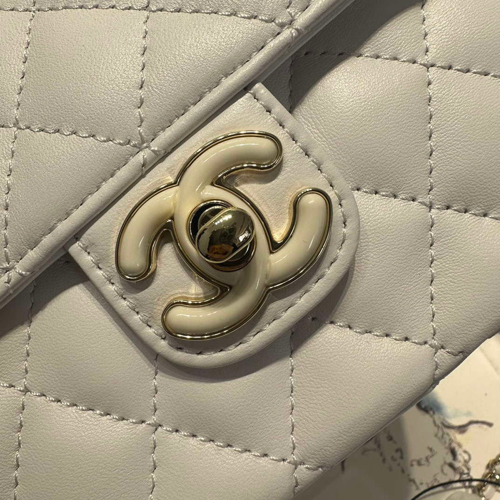 Chanel AS3782 MINI Flap Bag 23P Enamel Gold-Tone Metal White 16cm