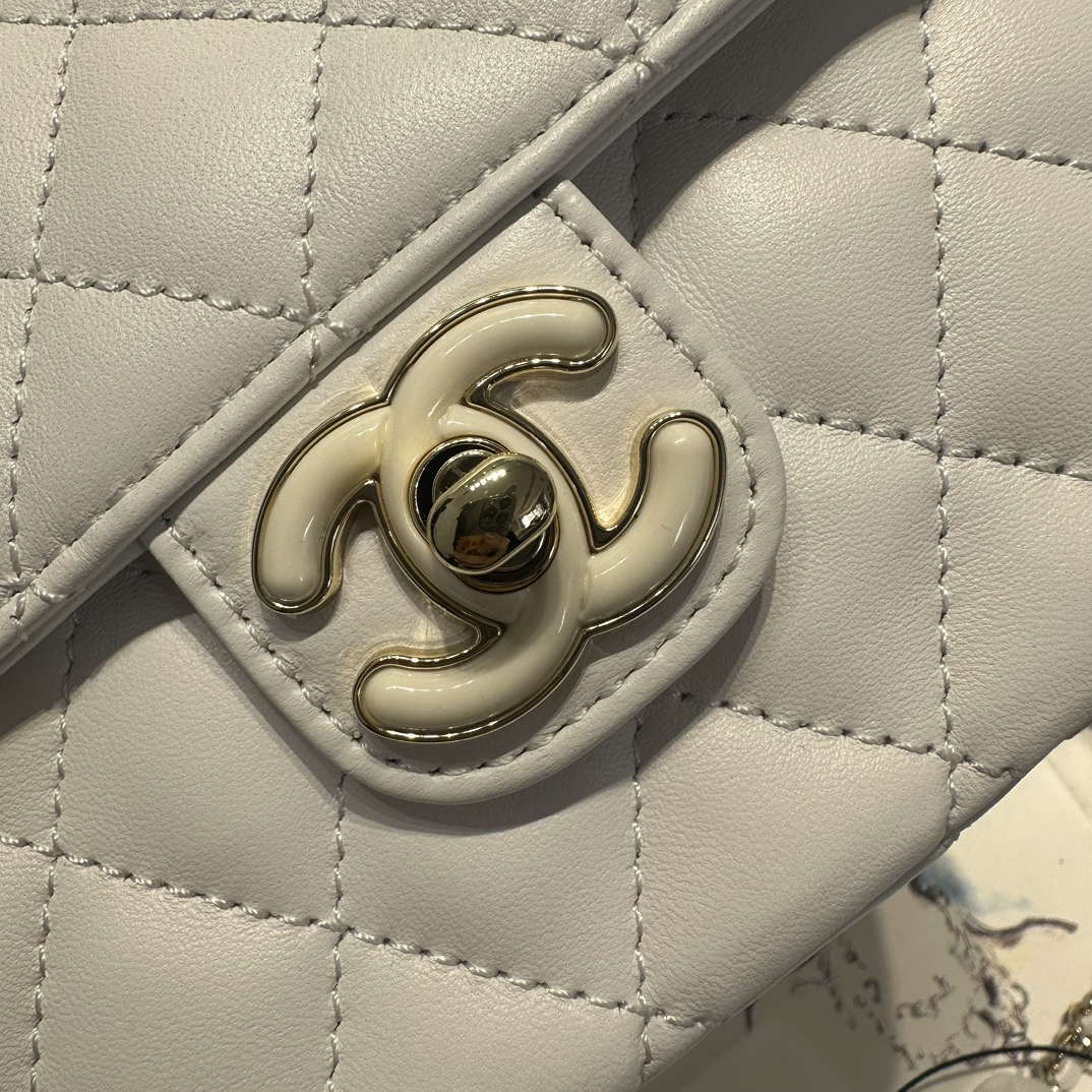 Chanel AS3782 MINI Flap Bag 23P Enamel Gold-Tone Metal White 16cm
