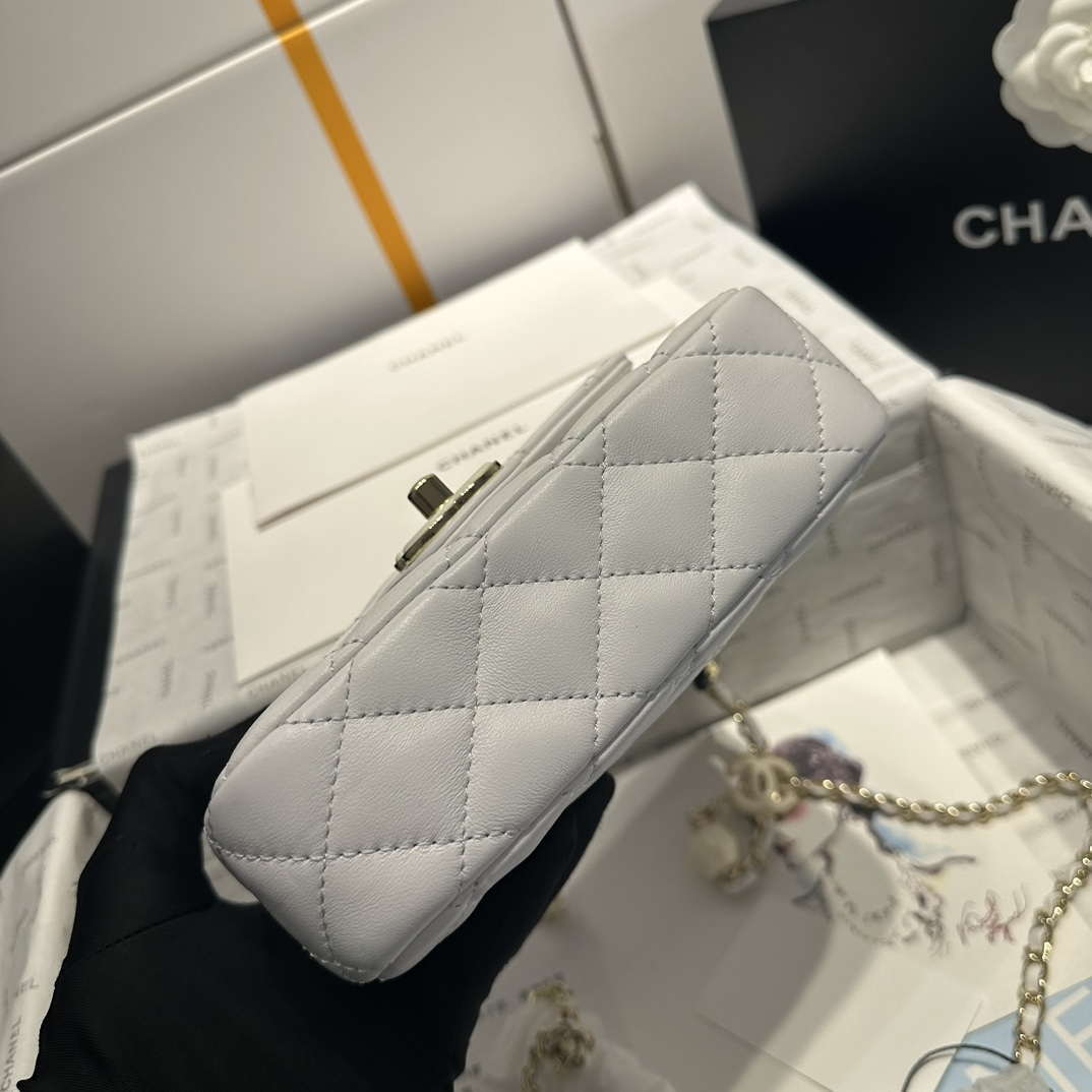 Chanel AS3782 MINI Flap Bag 23P Enamel Gold-Tone Metal White 16cm - Default Title - View 4