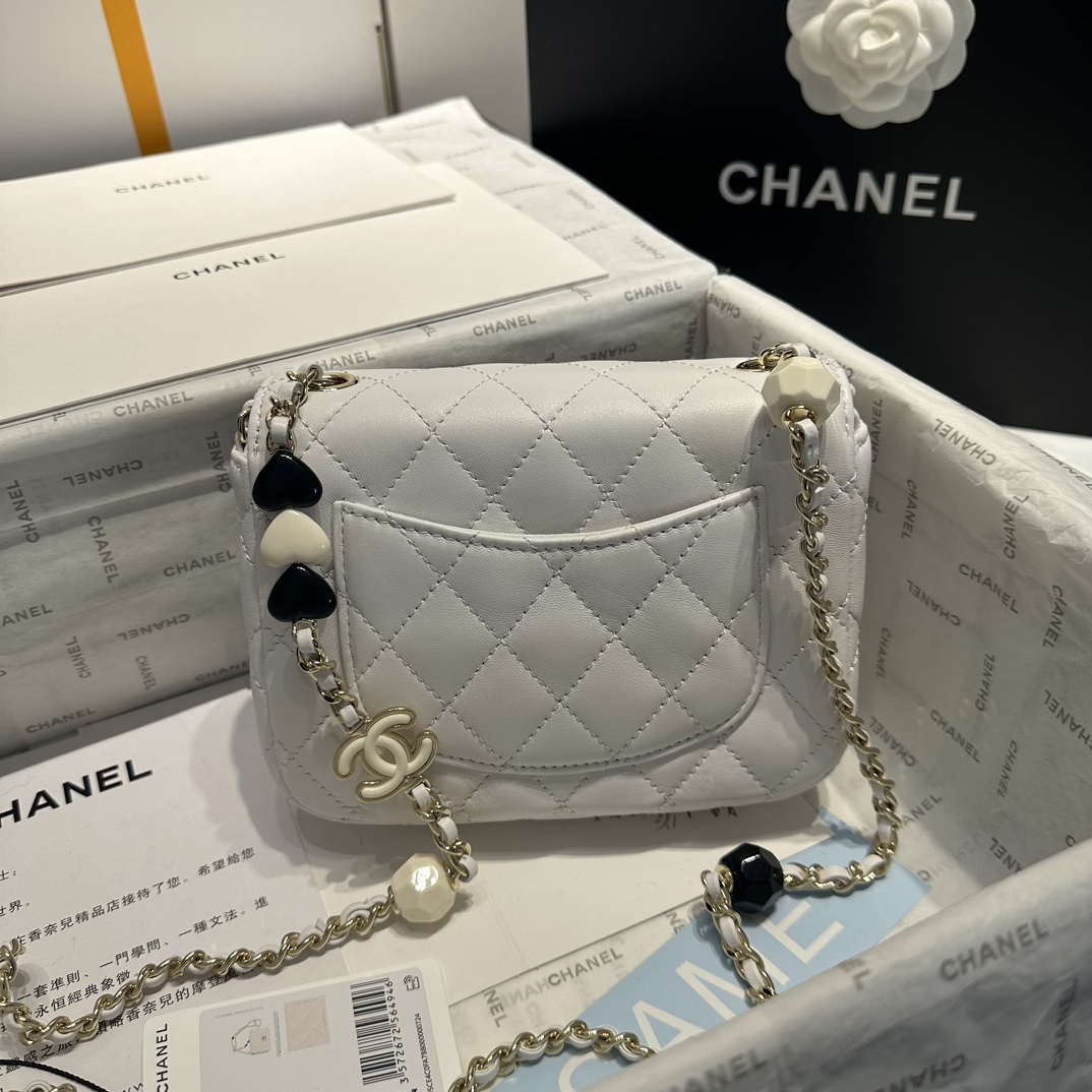 Chanel AS3782 MINI Flap Bag 23P Enamel Gold-Tone Metal White 16cm