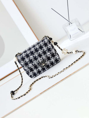 Chanel AS3782 MINI Flap Bag 23P Tweed Gold-Tone Metal 16cm Black & White - Default Title - View 1