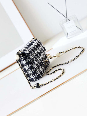 Chanel AS3782 MINI Flap Bag 23P Tweed Gold-Tone Metal 16cm Black & White - Default Title - View 3